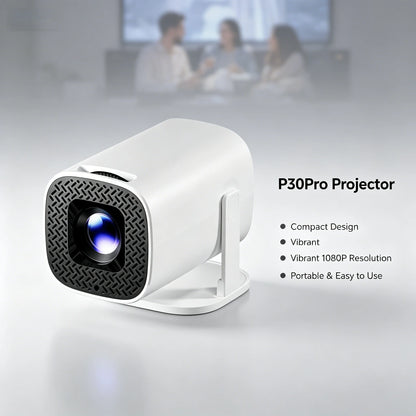 P30PRO Smart Projector Android 14 WiFi6 Bluetooth5 Native 720P 4K Video Decoding Wireless Screen Mirroring Portable Home Cinema