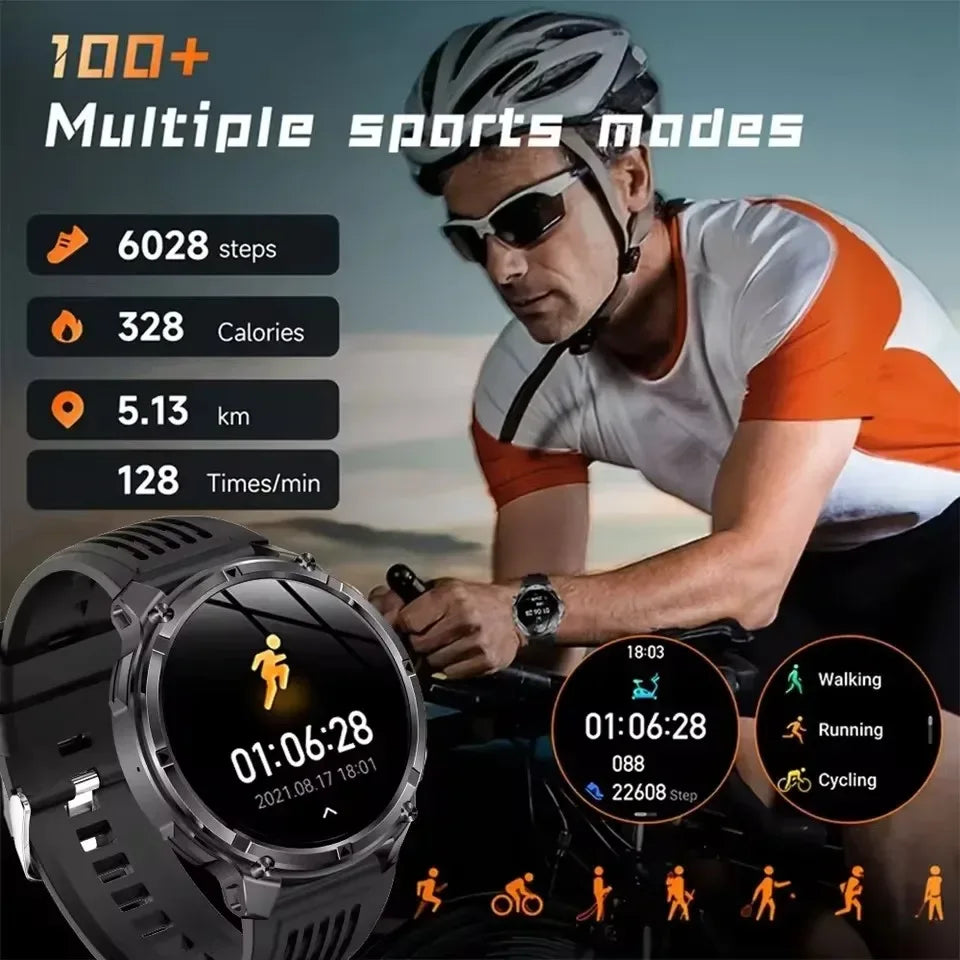 Men 1100mAh Ultra Durable Battery Smart Watch GPS Compass IP69K Waterproof BT Call 100+ Sport Mode Flashlight Sports Smartwatch - Urbizia