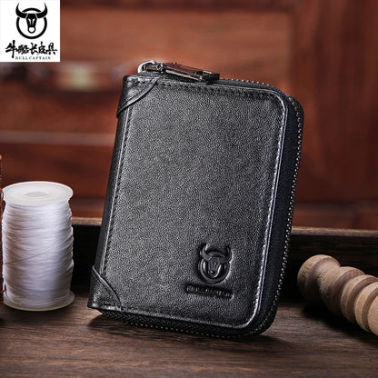 BULLCAPTAIN Genuine Card Bag Men's Casual Business Credit Card Holder Multifunctional RFID Anti-Theft 11 Card Slots Coin Purse