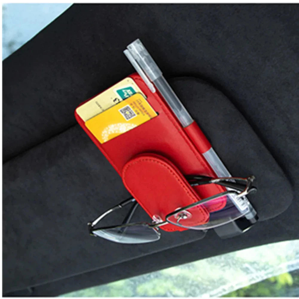 Car Sunglasses Holder Sun Visor Glasses Clip Multifunction Leather Eyeglasses Hanger Portable Ticket Card Clip Car Accessories