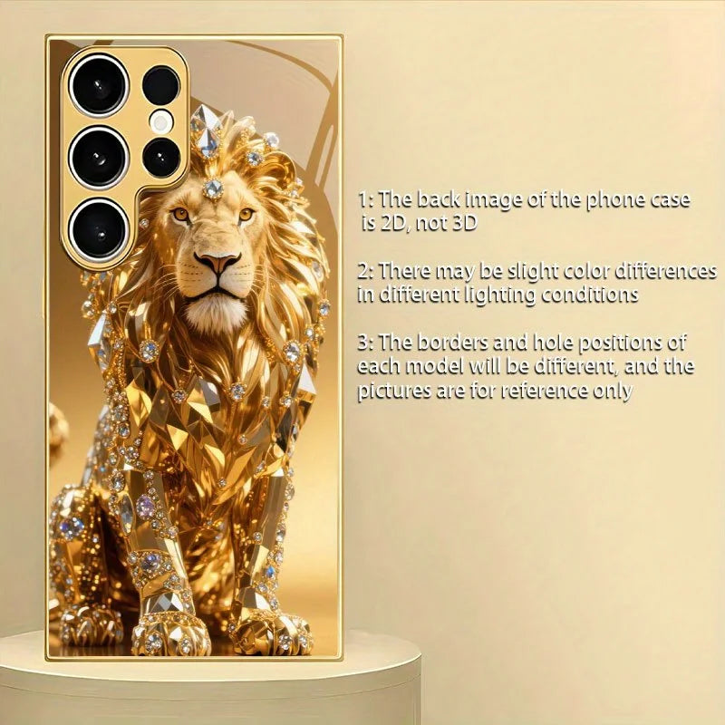 Luxury color diamond gold lion pattern glass phone case suitable for Samsung  Galaxy S26/S25/S25 Plus/S25 Ultra/S24 Plus/S24