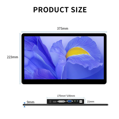 Unew 15.6" Touchscreen Monitor 1920x1080 60Hz 16:9 IPS Display HDMI Type-C VGA DVI for Raspberry Pi Industrial CCTV 75*75mm VESA
