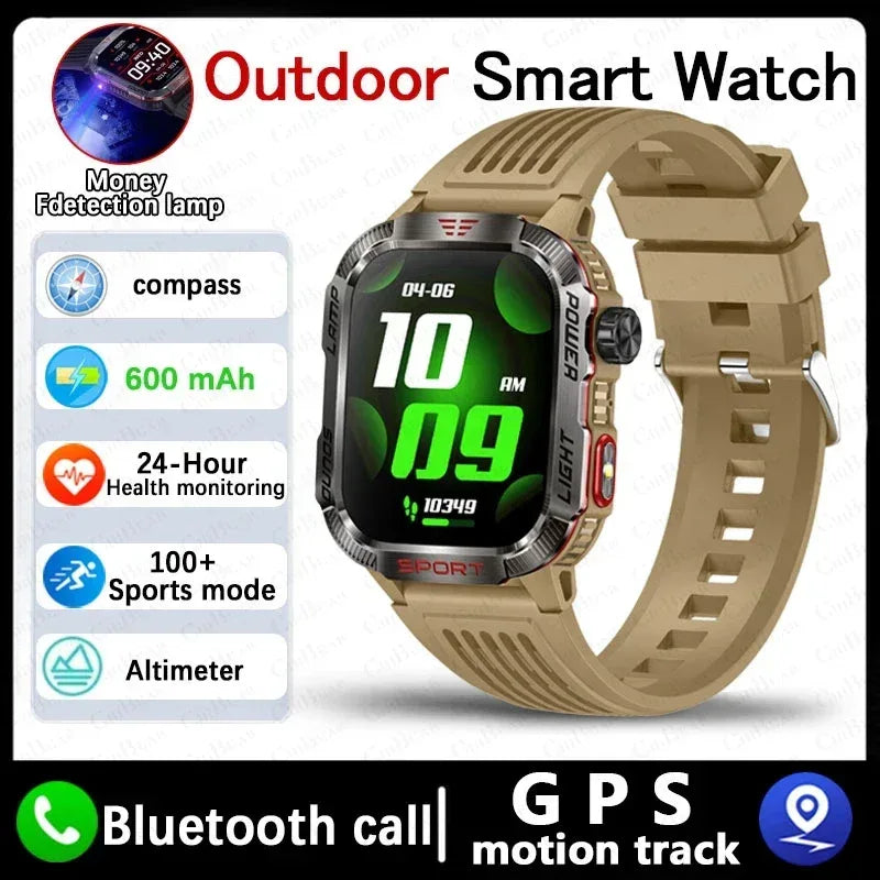 New Military GPS Smart Watch Men Flashlight Compass Waterproof 600mAh Battery Outdoor Sport Tracker Bluetooth Call Smartwatch - Urbizia