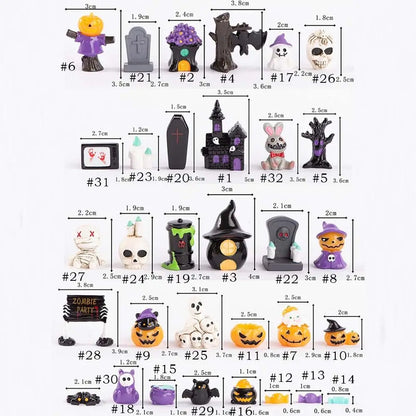 Cartoon Halloween Pumpkin Skeleton Figurines – 3D Mummy, Skull, Ghost & Mini Ornaments