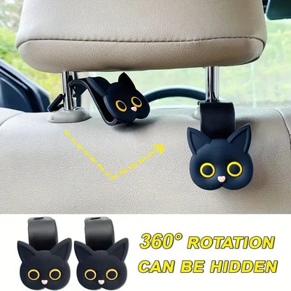 2pcs Adorable 3D Cartoon Cat Car Seat Headrest Hooks - Universal Vehicle Storage Organizer for Handbags, Purses, Coats - Cute Ca - Urbizia