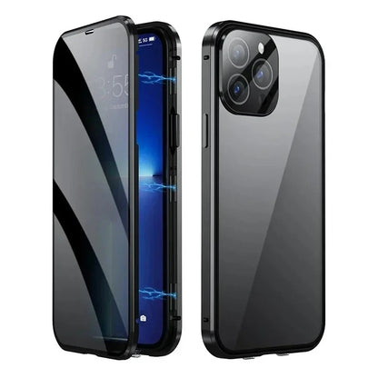 360 ° Full Protection Metal Magnetic Double-Sided Glass Snap Lock Privacy Case For iPhone 17 16 15 14 13 12 Pro Max Plus 17E 16E