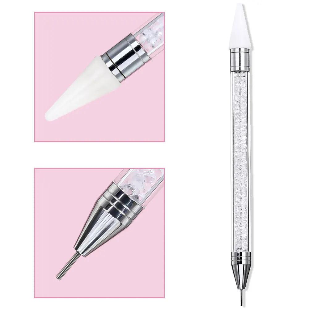 1Pc Dual Heads Point Drill Pen Acrylic Handle Crystal Beads Rhinestone Gems Picker Dotting Wax Pencil DIY Nail Art Tools