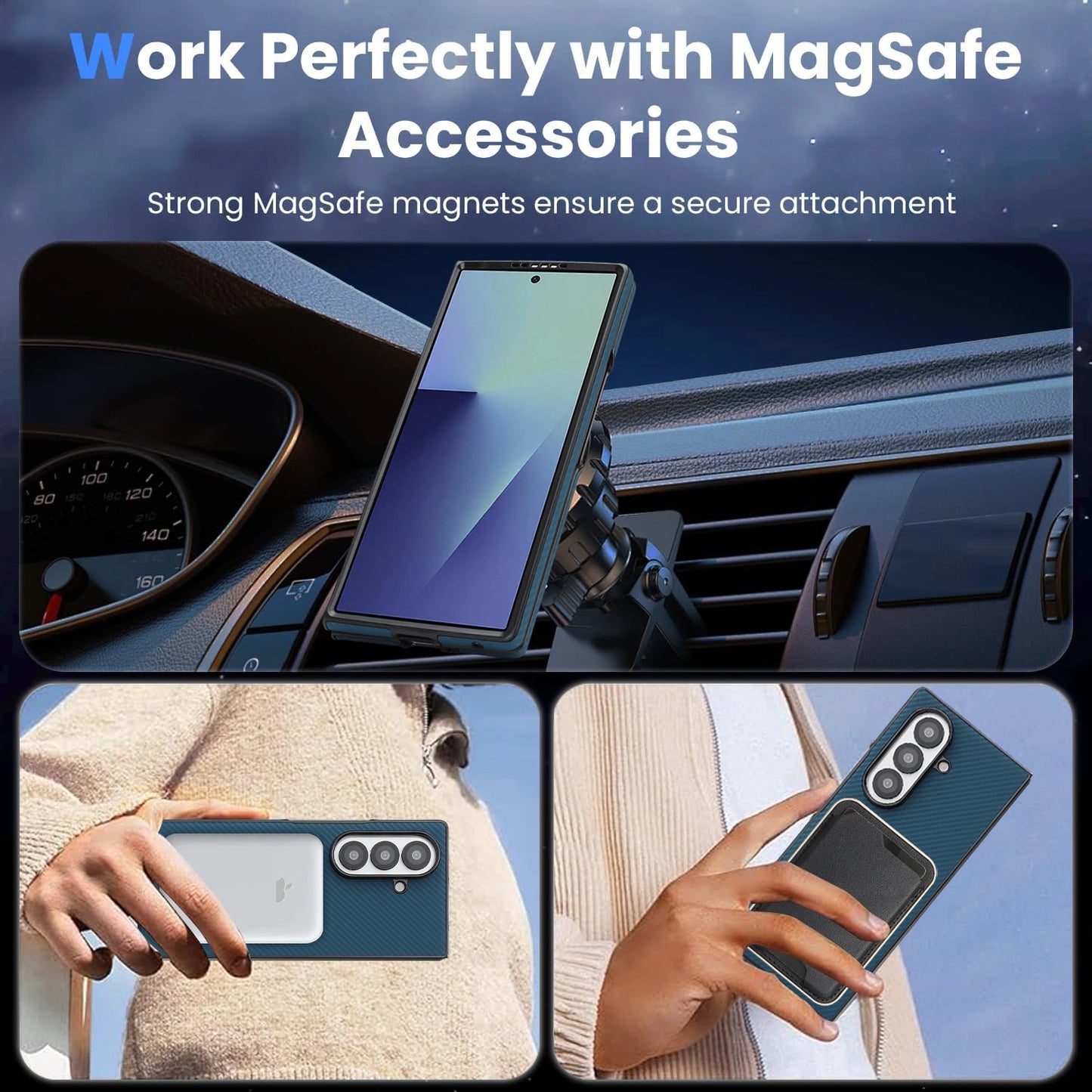Luxury Ultra Thin Carbon Fiber Leather Phone Case For Samsung Galaxy Z Fold 7 6 5 4 3 Retro Business Magnetic Magsafe Cover