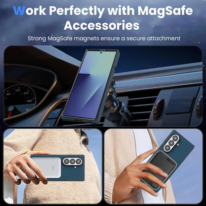 Luxury Ultra Thin Carbon Fiber Leather Phone Case For Samsung Galaxy Z Fold 7 6 5 4 3 Retro Business Magnetic Magsafe Cover