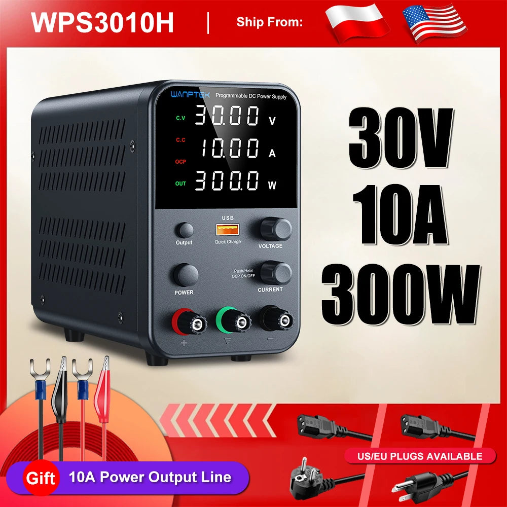 Wanptek DC Lab Power Supply 30V 10A  60V 5A  Adjustable Voltage Regulator Preset Voltage Current Dual Input Voltage 220V/110V