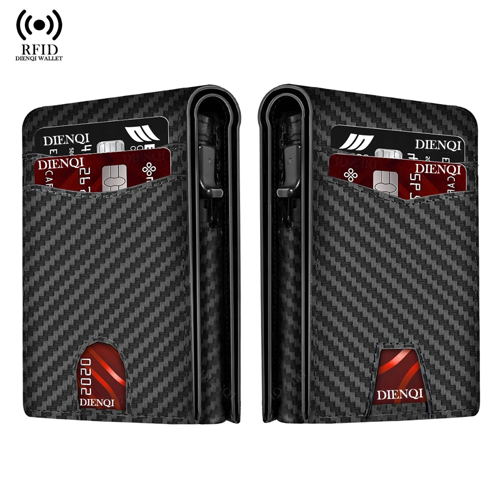 RFID Carbon Fiber Credit Card Holder Men's Wallet Minimalist Pop Up Metal Case Bifold Smart Wallets Business Cardholder for Men