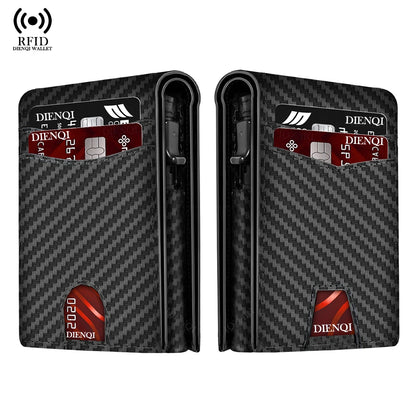 RFID Carbon Fiber Credit Card Holder Men's Wallet Minimalist Pop Up Metal Case Bifold Smart Wallets Business Cardholder for Men