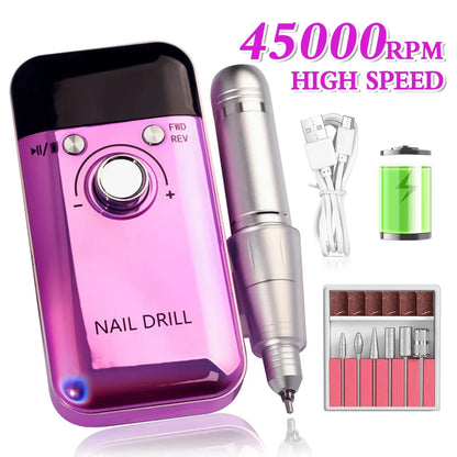 45000RPM Electric Nail Drill Machine With LCD Display Rechargeable Nail File Nails Accessories Gel Nail Polish Sander Low Noise