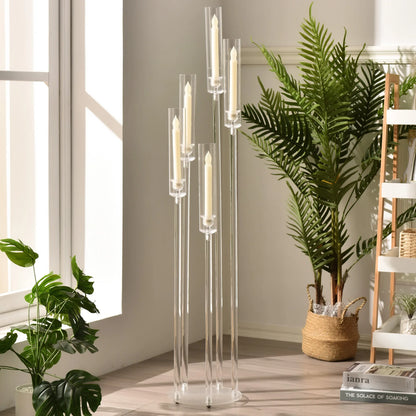 Clear Acrylic Floor Candelabra 5 Arm Tall Candlestick Holder for Wedding Table Centerpiece Ceremony Party Home Decoration 10PCS