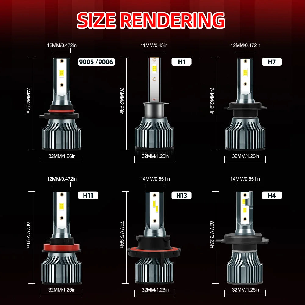 Roadsun 2pcs H13 9005/HB3 9006/HB4 H1 H4 H7 H11 High Low Beam LED Car Headlights, 30000LM 300W 6500K White Two-side CSP Chip