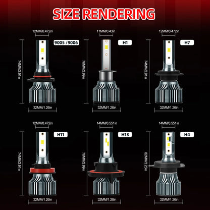 Roadsun 2pcs H13 9005/HB3 9006/HB4 H1 H4 H7 H11 High Low Beam LED Car Headlights, 30000LM 300W 6500K White Two-side CSP Chip