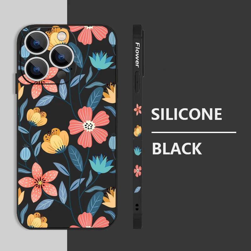 Flowers Soft Silicone Lanyard Case For iPhone 17 16e 15 16 Pro Max 12 13 14 11 Pro Max 17e Shockproof Bumper Strip Phone Cover