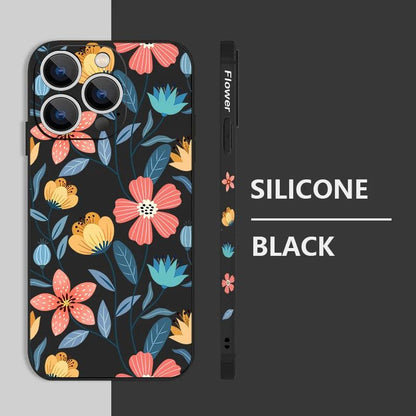 Flowers Soft Silicone Lanyard Case For iPhone 17 16e 15 16 Pro Max 12 13 14 11 Pro Max 17e Shockproof Bumper Strip Phone Cover