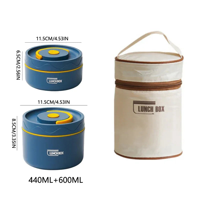 304 Stainless Steel Insulated Double-Layer Lunch Box with Bag