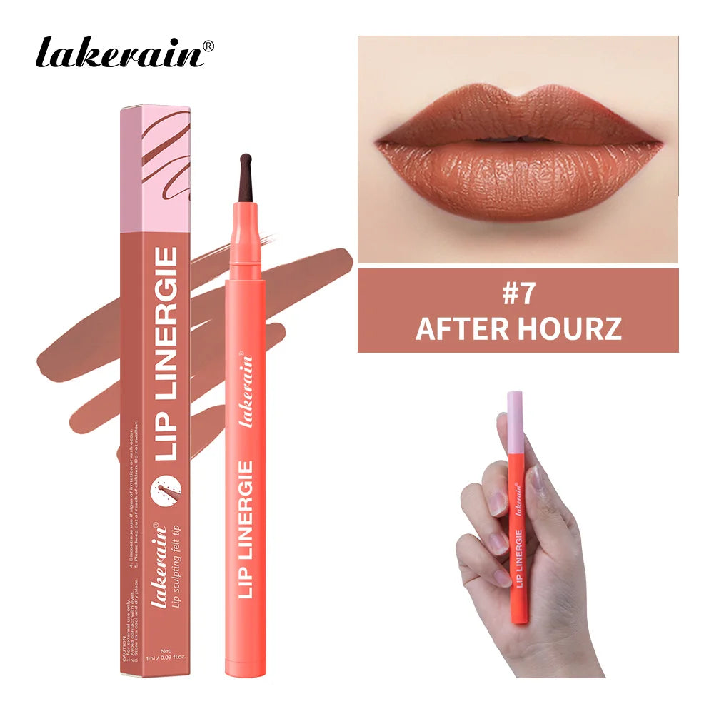 2-in-1 Lip Contour Lip Stain Pen Smudge-proof Non-stick Cup Moisturizing Lip Makeup Cosmetic Dual-Sided Tip Lip Stain & Liner