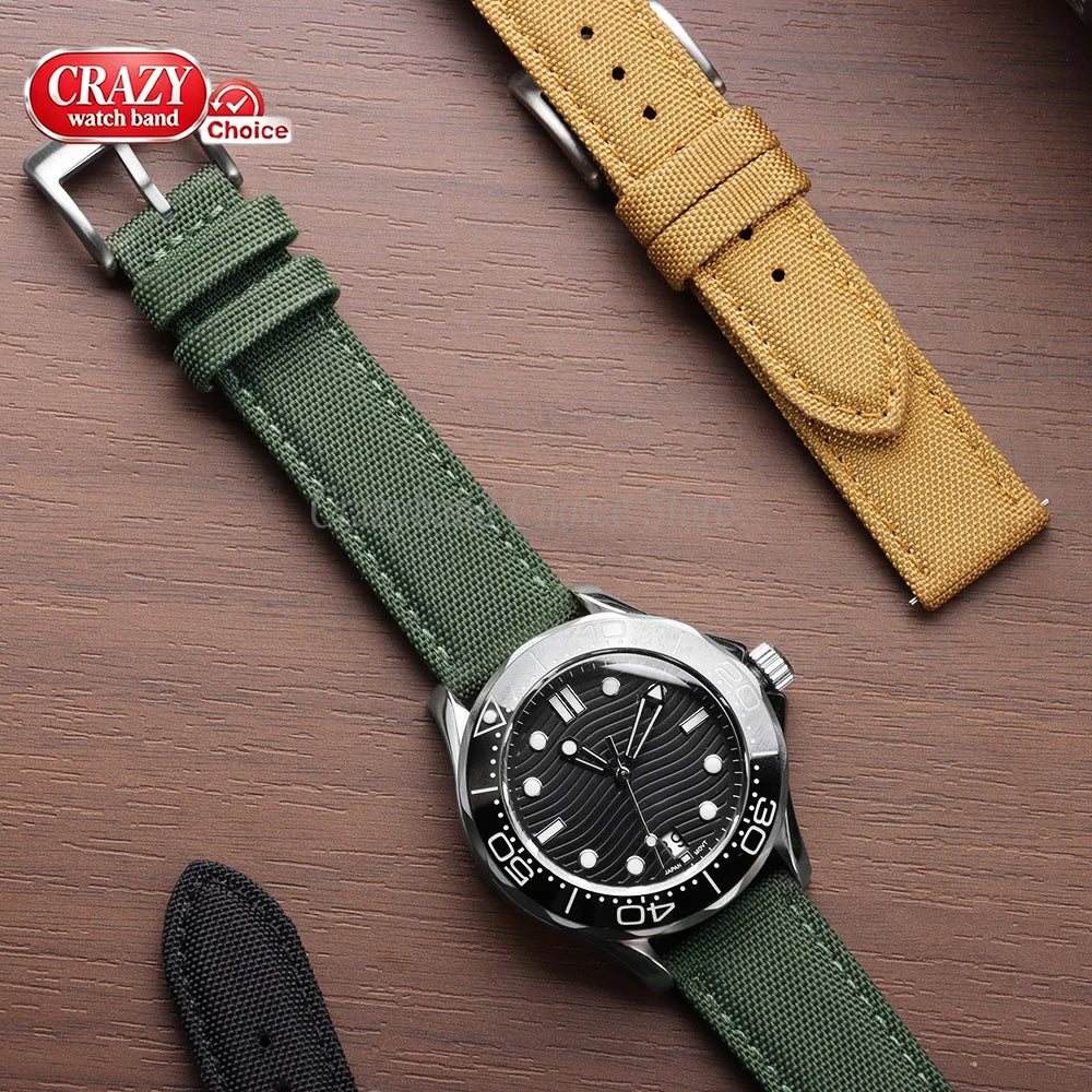 20mm 22mm Waterproof Sailcloth Watch Strap Two-Sided Nylon Watchband Quick Release Band Universal Sport Belt for Men Bracelet