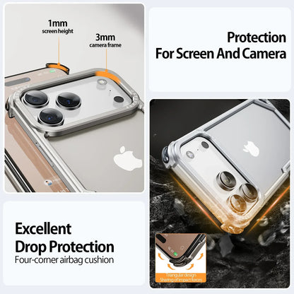 Eary Frameless Case for iPhone 17 Pro Max Air for Magsafe Metal Shockproof Protective Phone Cover Aluminum Alloy Anti-Drop Shell