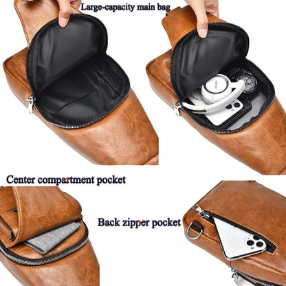 Sling Bag for Men Crossbody Chest Bag, PU Leather Over the Shoulder Purse Cross Body Sling Backpack for Travel