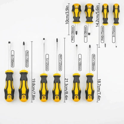 11-Piece Magnetic Screwdriver Set Magnetic Tips Yellow Manual Repair Tool Kit Handy Bucket Cushion Handle for 11pcs/bucket