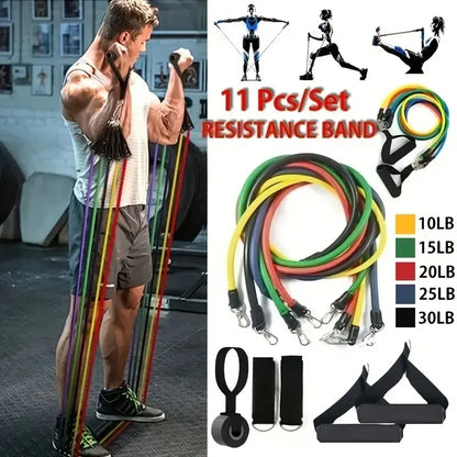 11pcs TPE Resistance Band Set Fitness Band Pull Rope Elastic Training Band With Door Anchor Handles Carry Bag Legs Ankle Straps - Urbizia