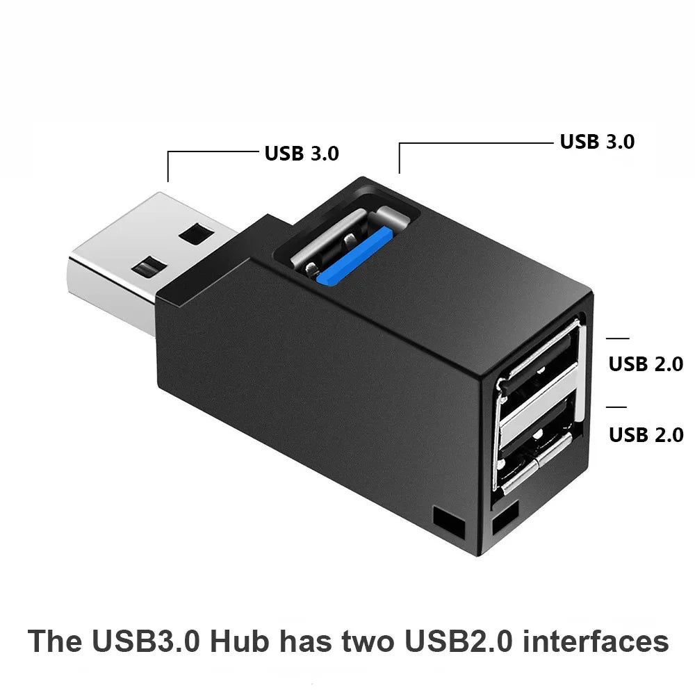 USB 3.0 1-to-3 Port Mini Hub Adapter Splitter