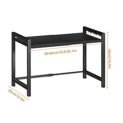 Adjustable Microwave Oven Rack with Hooks & Storage Stand