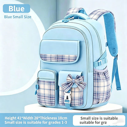 Protecting The Spine Ergonomics Elementary School Students Girls Checkered Backpack Large Capacity Lightweight Waterproof