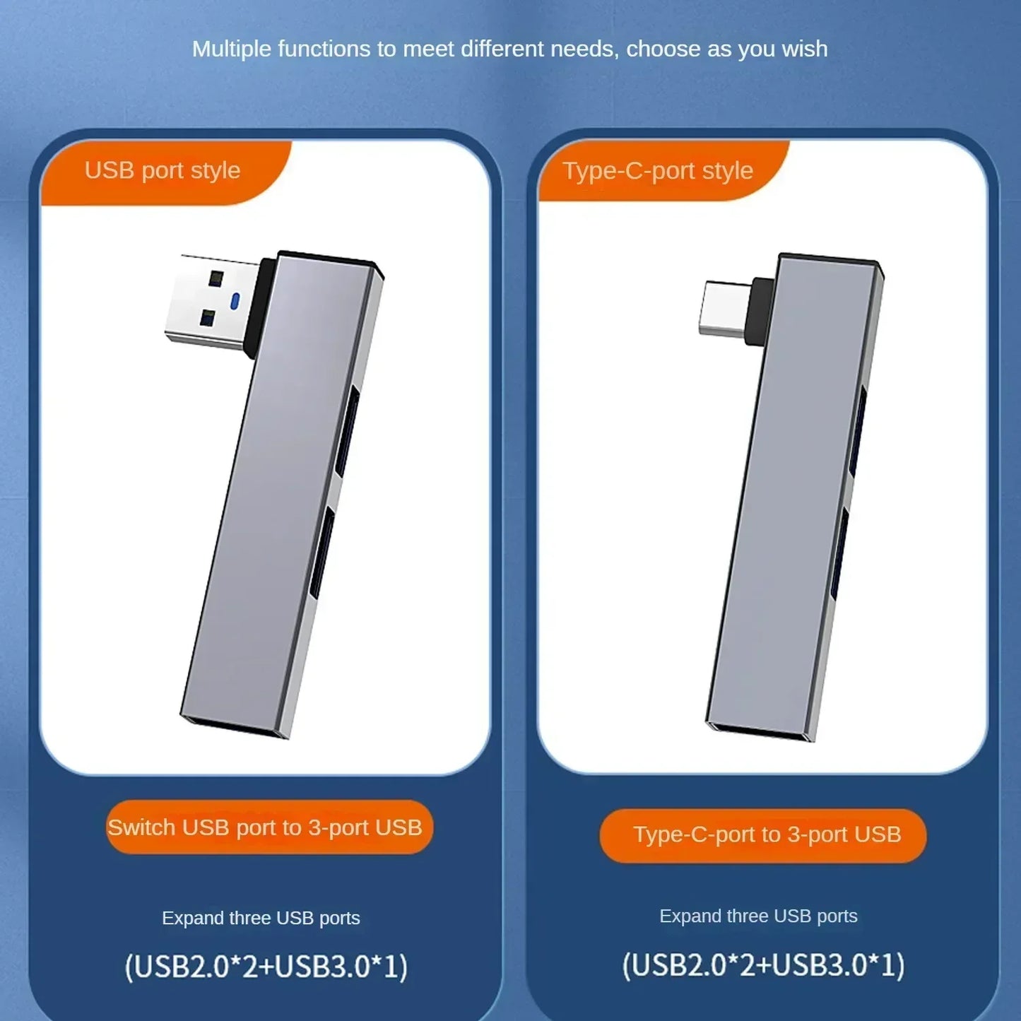 3-in-1 USB 3.0 Type-C Hub Splitter 5Gbps High-Speed Adapter