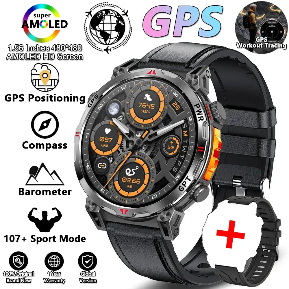 2026 New Outdoor Sports Smartwatch Men GPS Positioning 650mAh HD Call 1.56-inch AMOLED Screen Compass 5ATM Waterproof Watch Man - Urbizia