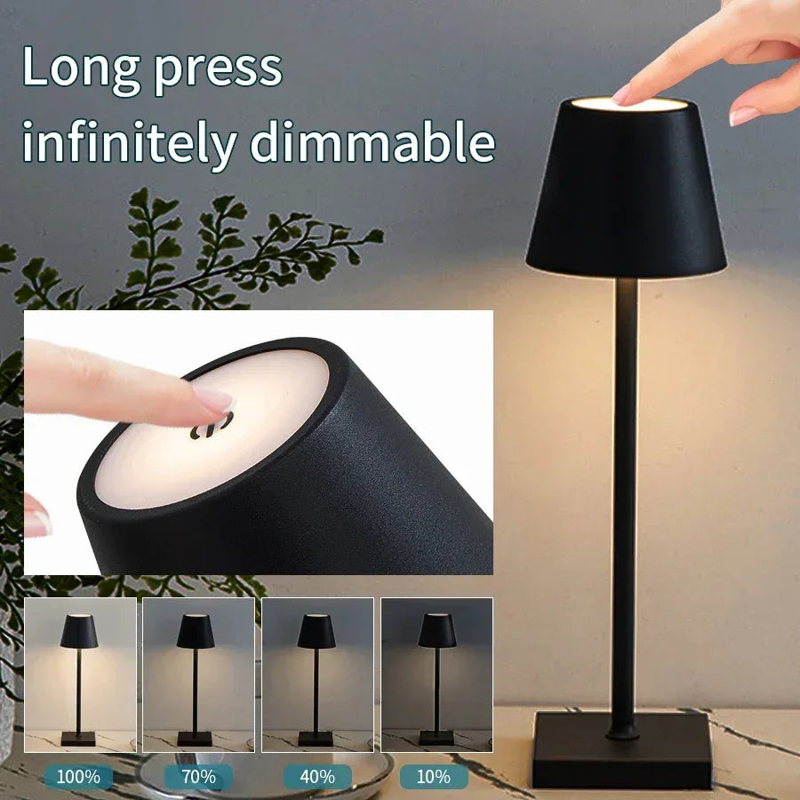 Rechargeable LED Table Lamp Touch Switch 3 Levels Dimmable Desk Lights Bar Club Dinner Creative Decorative Ambient Lighting - Urbizia