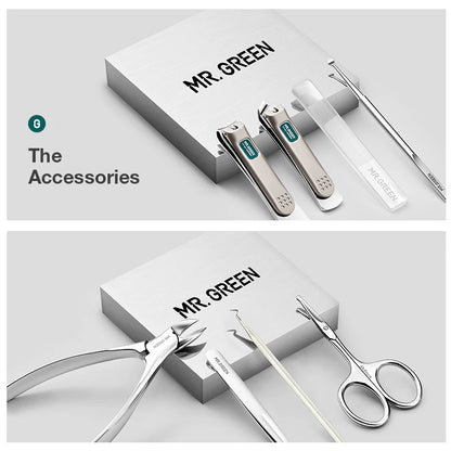 MR.GREEN Manicure Set Pedicure Sets Nail Clipper Stainless Steel Professional Nail Cutter Tools with Travel Case Kit