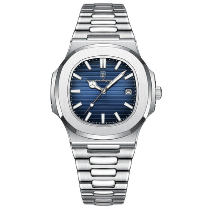 POEDAGAR Square Luxury Men Wristwatch Waterproof Luminous Date Stainless Steel Male Clock Business Sports Quartz Watches For Men