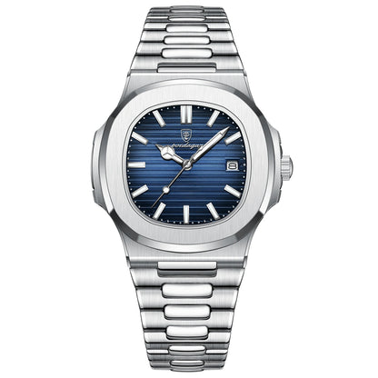 POEDAGAR Fashion Square Quartz Man Clock Waterproof Luminous Date Stainless Steel Watches For Men Luxury Business Men Wristwatch