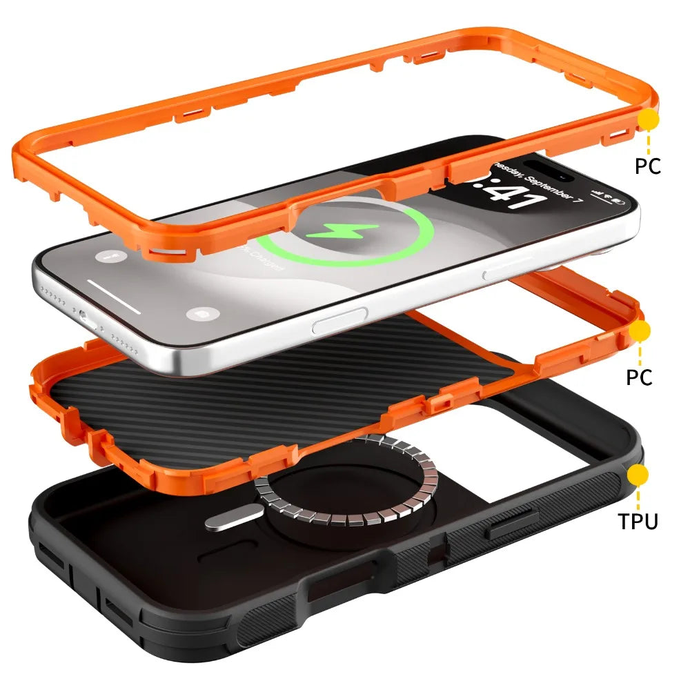 Rugged Armor OTT Defender Box Magnetic Phone Case For IPhone17 Pro Max Air 16 15 14 13 12 For Magsafe Shockproof Protect Cover