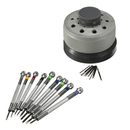 9 in 1 Precision Screwdriver Set with 9 Extra Blades, Rotating Stand for Watch Eyeglass Electronics Repair Tools