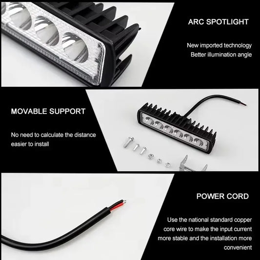 1/2PCS 12V Car LED Light Bar 18W 6000K Super Bright Car LED Work Light IP67 Waterproof Flood Spot Light White Off Road Head