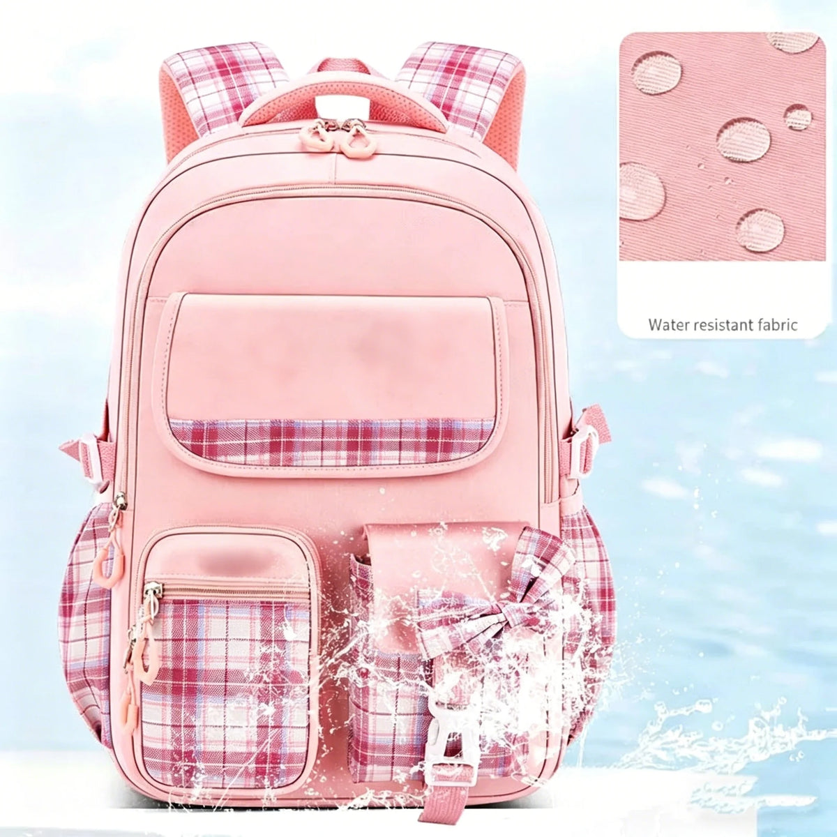 Protecting The Spine Ergonomics Elementary School Students Girls Checkered Backpack Large Capacity Lightweight Waterproof