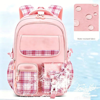 Protecting The Spine Ergonomics Elementary School Students Girls Checkered Backpack Large Capacity Lightweight Waterproof