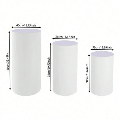 3Pcs White Cylinder Pedestal Stands Round Cylinder Pedestal Display Plinth Pillars For Wedding Party Decor