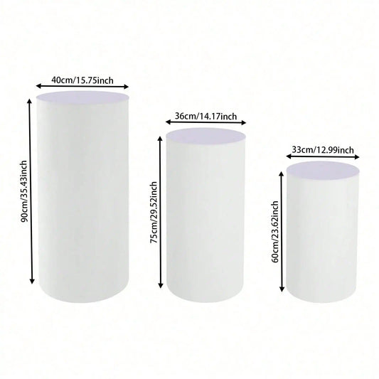 3Pcs White Cylinder Pedestal Stands Round Cylinder Pedestal Display Plinth Pillars For Wedding Party Decor