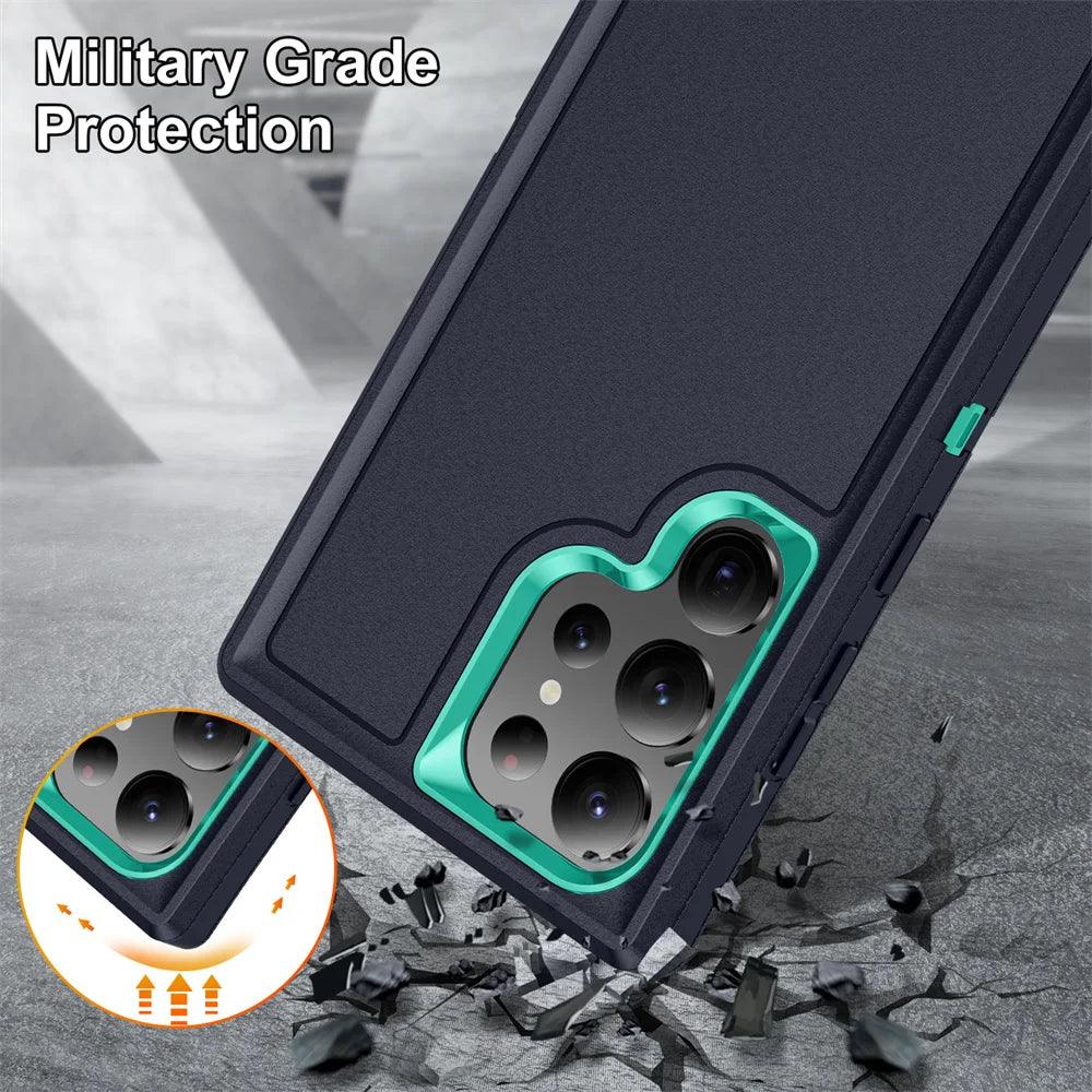 Military Armor Shockproof Phone Cases For Samsung S26 Ultra S24 Plus S23 FE S22 S21 S20 S25 Ultra Hard PC+TPU Bracket Back Cover