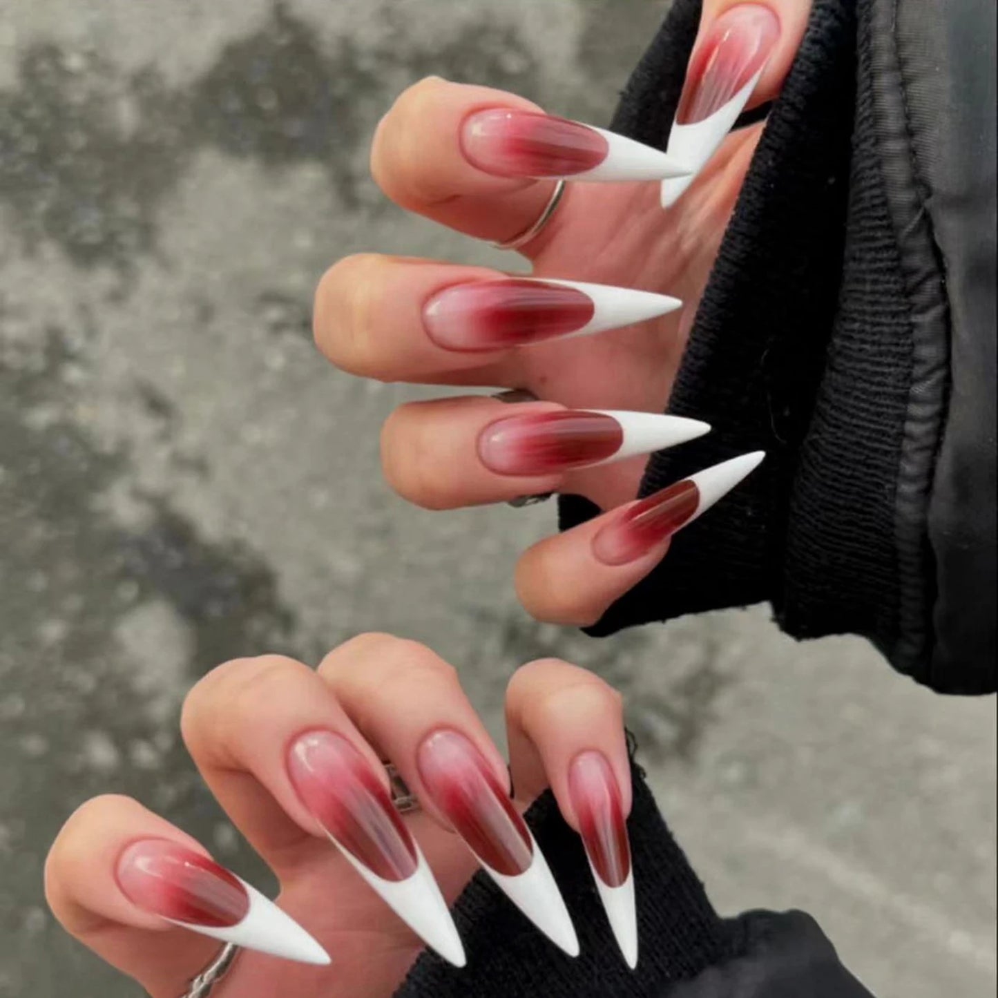 24pcs Blood Red Gradient Long Pointed Fake Nails – Full Cover Halloween Press-On Nail Tips