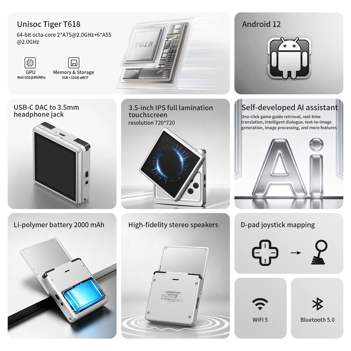 Anbernic RG Rotate Retro Handheld Game Console Android 12 T618 IPS Screen Game Emulator 3GB+32GB WiFi Portable Gaming Device