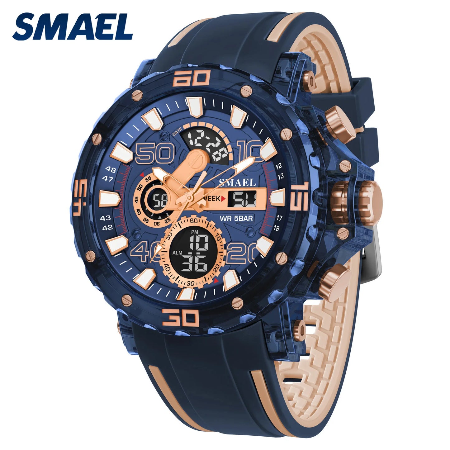 SMAEL 8136 50M Waterproof Military Watch for Men - LED Backlight Alarm Chronograph Stopwatch Shockproof Outdoor