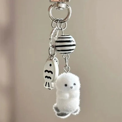 Cute Flocking Cat Small Pendant Keychain Meme Keyring Bag Earphone Keychain Pendants Decoration Keyrings Phone Chain Lanyard